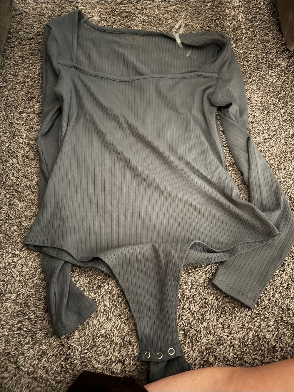 Arizona Jean Company Ribbed Long-Sleeve Bandeau Bodysuit in Sage Gray